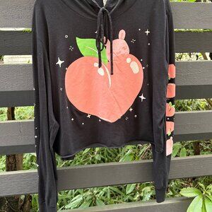 Cropped Black Longsleeve Hooded Shirt Peach Bunny Plus Size